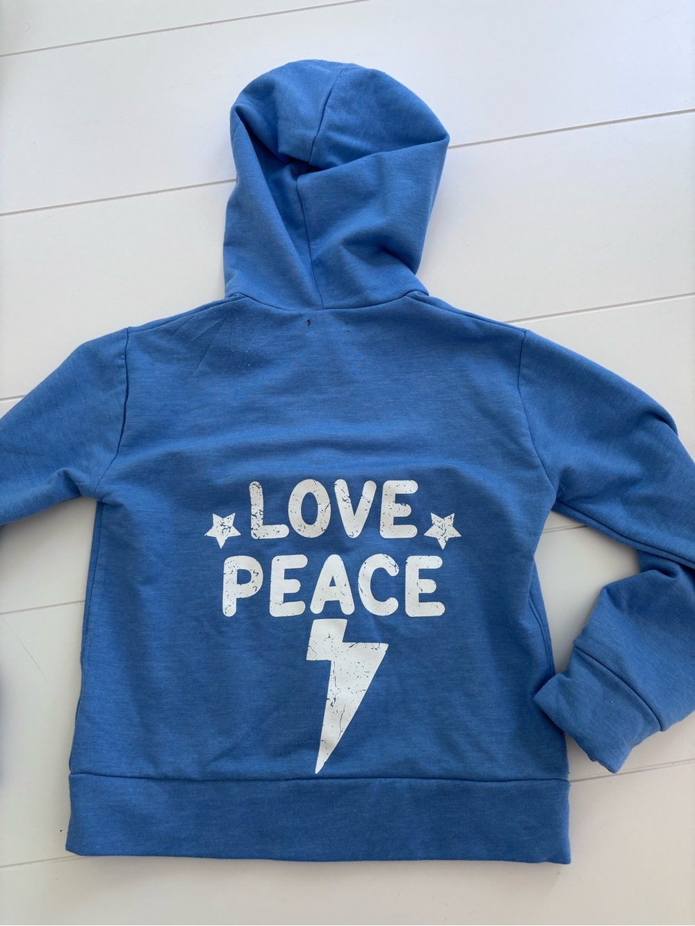 Kids Blue Hooded Sweatshirt with Love Peace Graphic